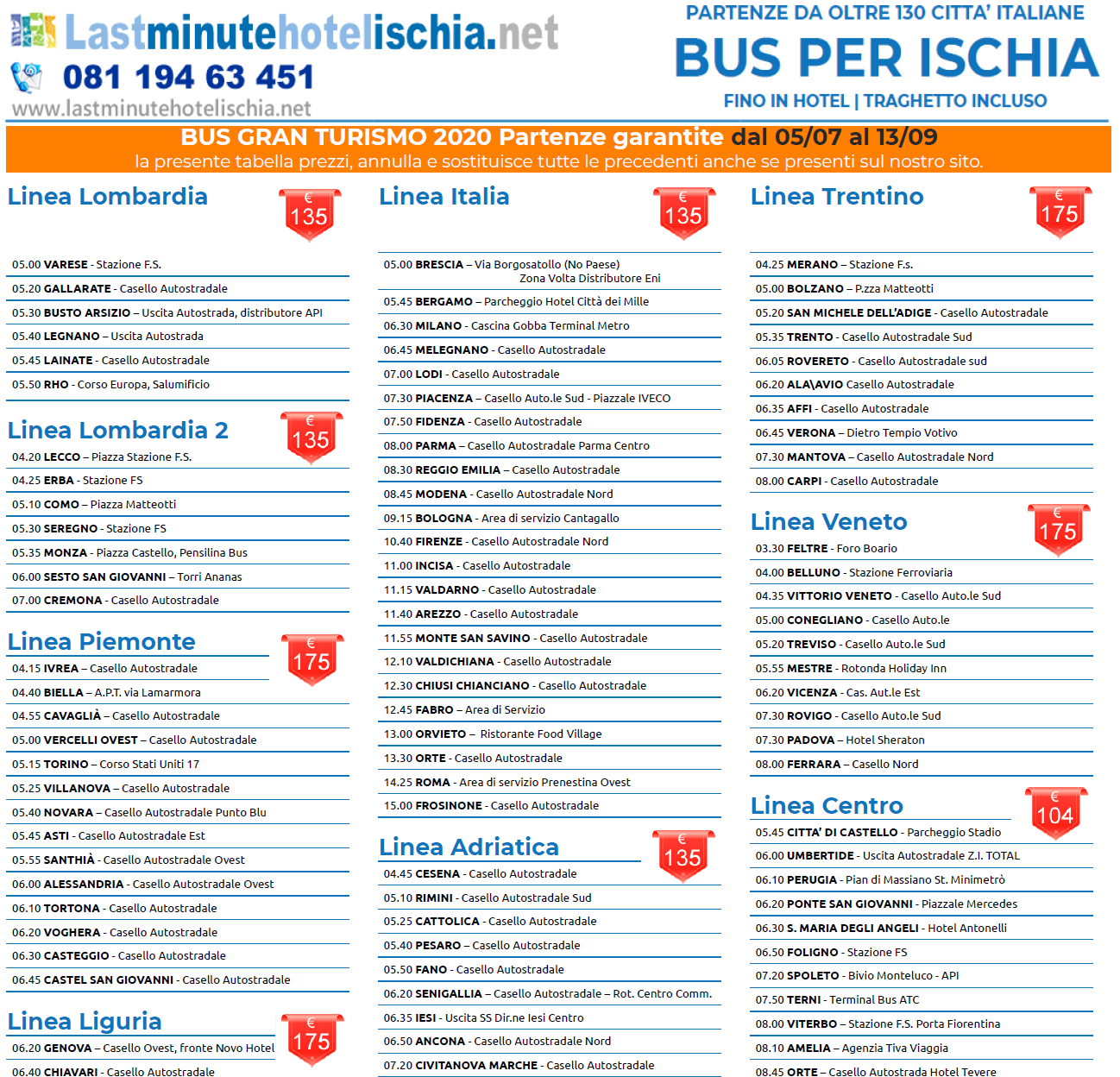 Linee Bus GT da tutta Italia per l`Isola d`Ischia